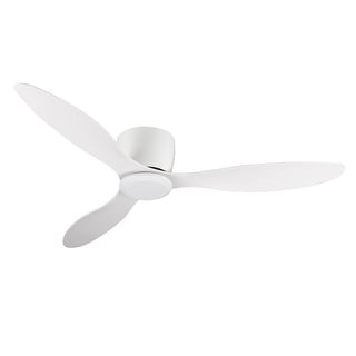 52" Flush Mount White Ceiling Fan No Light 3 Reversible Blades 6 Speeds